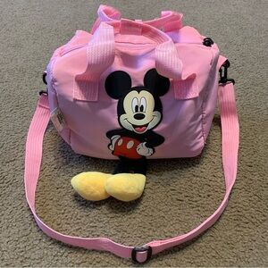 Disney ZARA 3-D Mickey Mouse Plush Pink Duffle Bag Purse Handle Strap